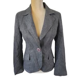 Gina Mantelli Italy Wool Cashmere Gray Single Button Blazer Jacket Size 2